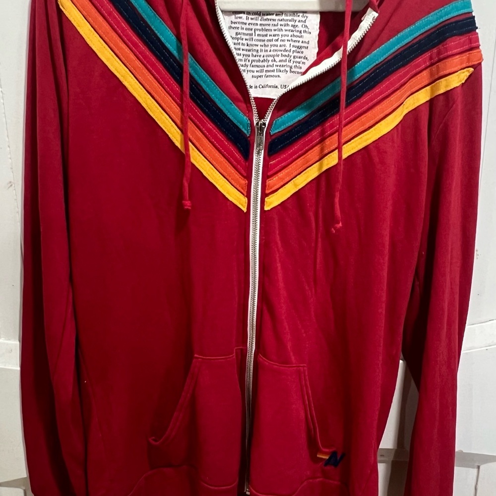 Aviator Nation Red Jacket with Multicolor Stripes